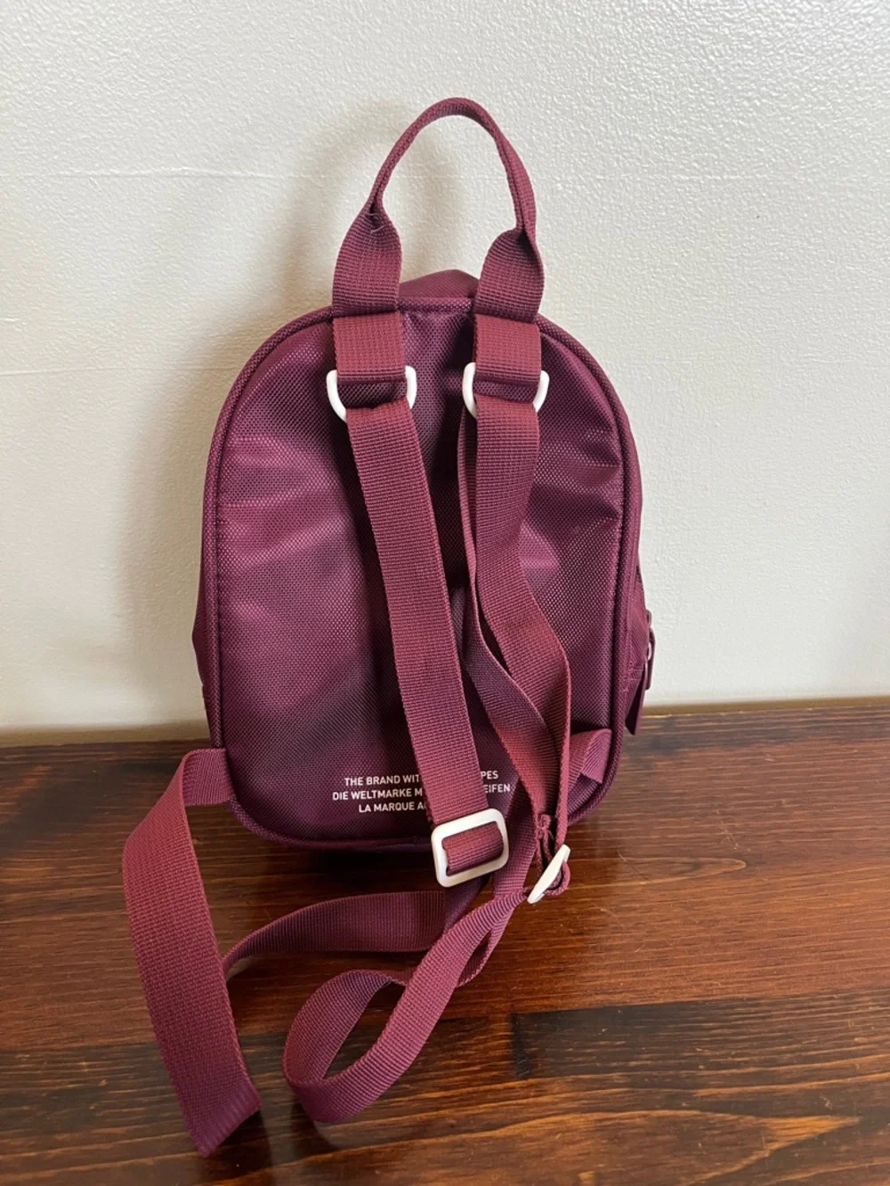 Adidas Maroon Mini Backpack with White Stripes - Picture 4 of 4